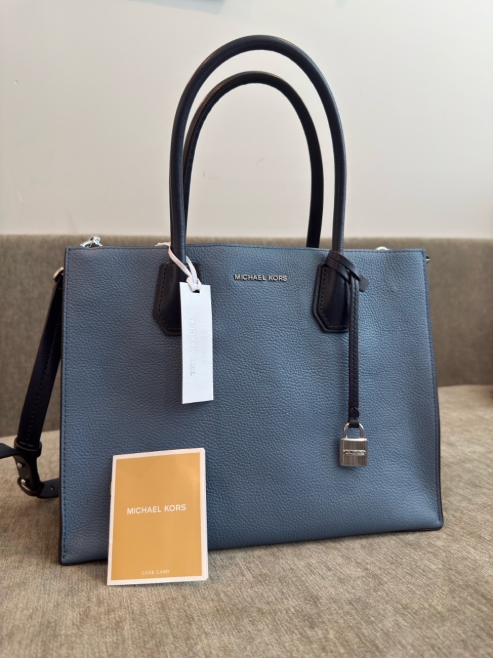 Michael Kors Mercer Tote Blue Two-Tone Leather Satchel NWT